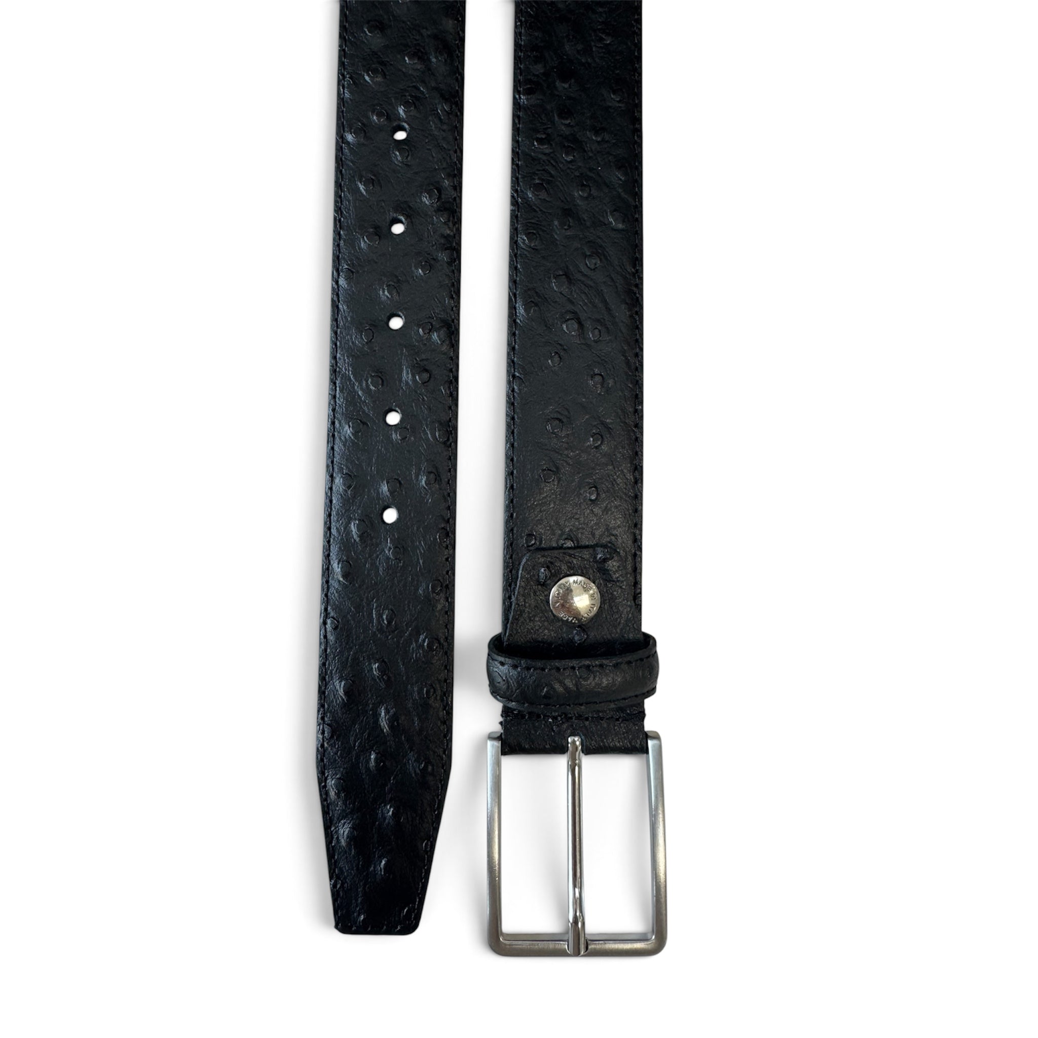 BLACK OSTRICH PRINT LETHER BELT 35MM