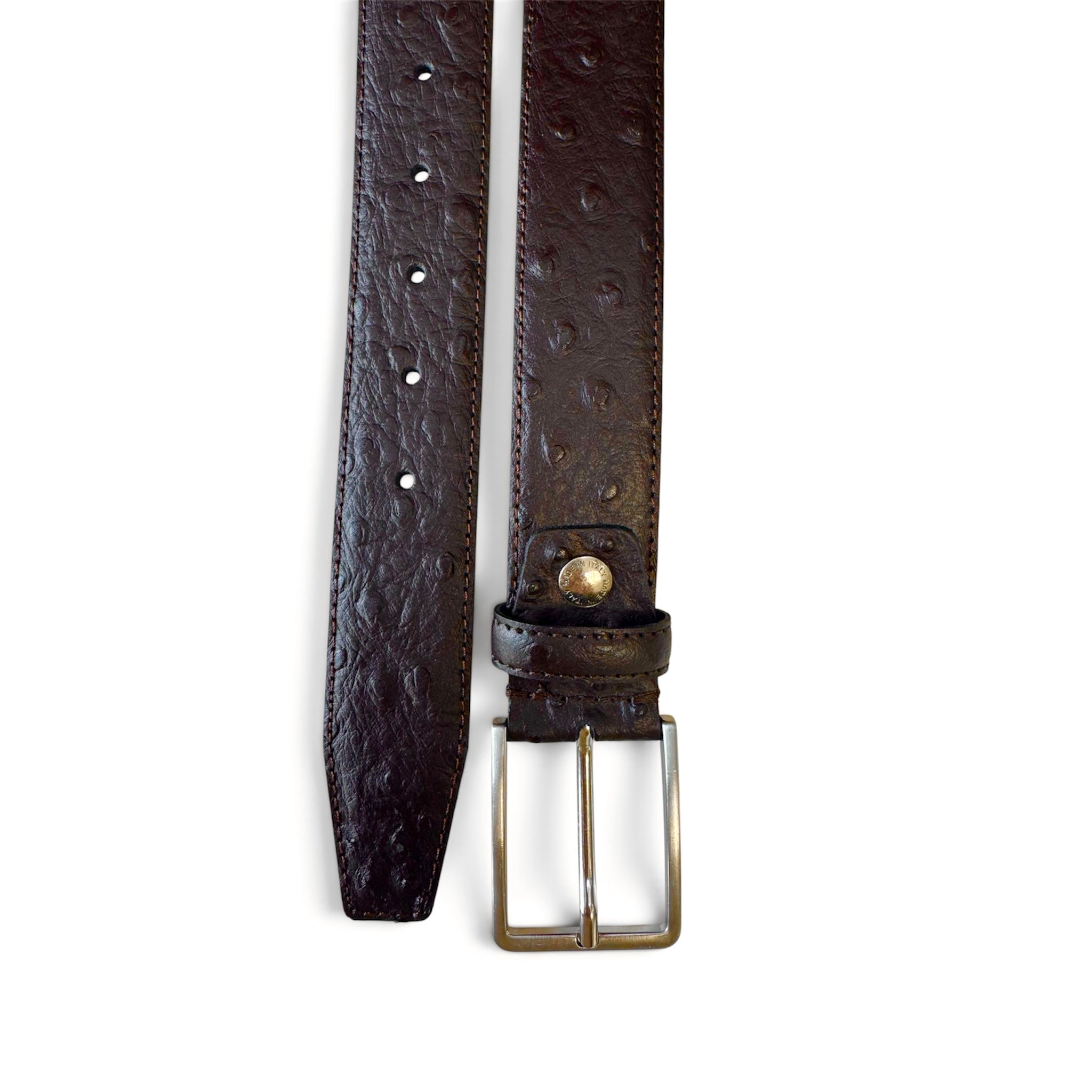 BROWN OSTRICH PRINT LEATHER BELT 35MM