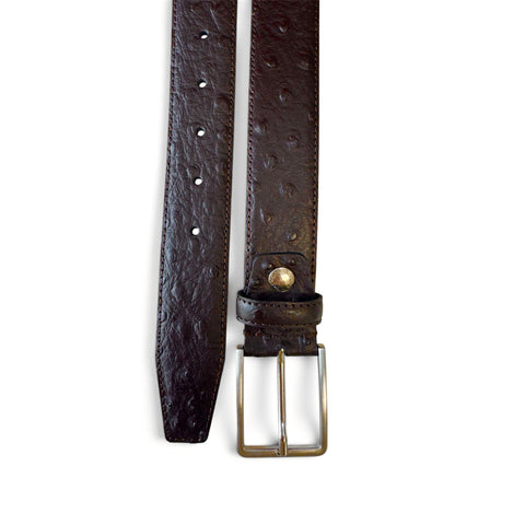 BROWN OSTRICH PRINT LEATHER BELT 35MM