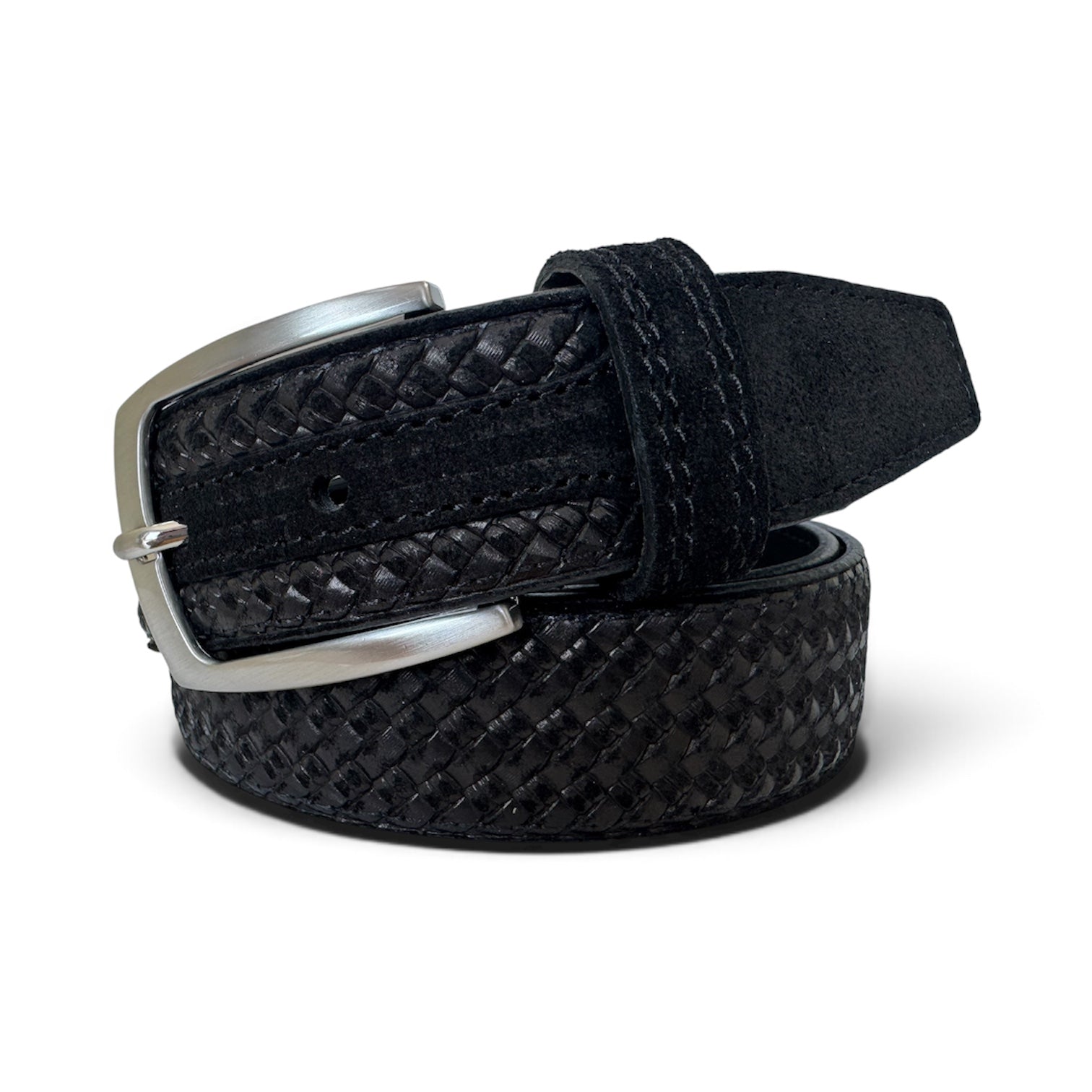 BLACK WEAVE EMBOSSED SUEDE BELT 35MM