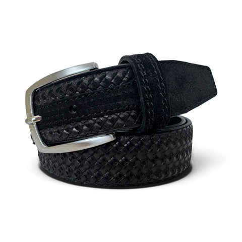 BLACK WEAVE EMBOSSED SUEDE BELT 35MM