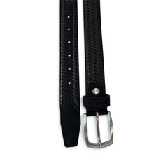 BLACK WEAVE EMBOSSED SUEDE BELT 35MM