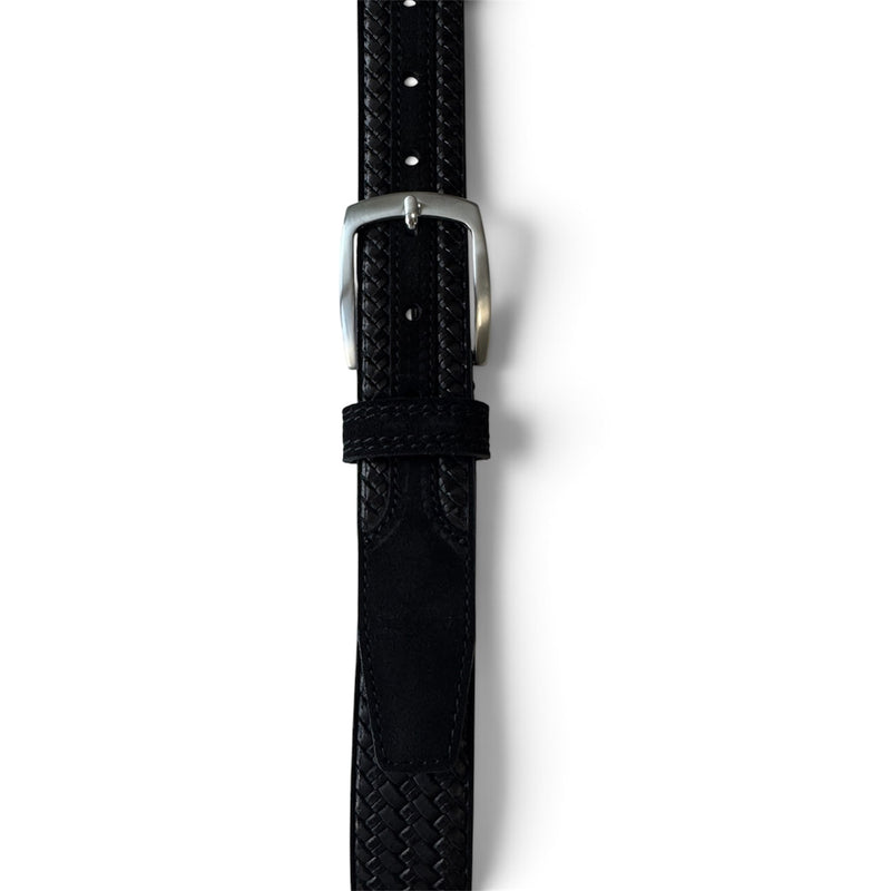 Black 35mm Italian Suede Belt Woven Finish product image