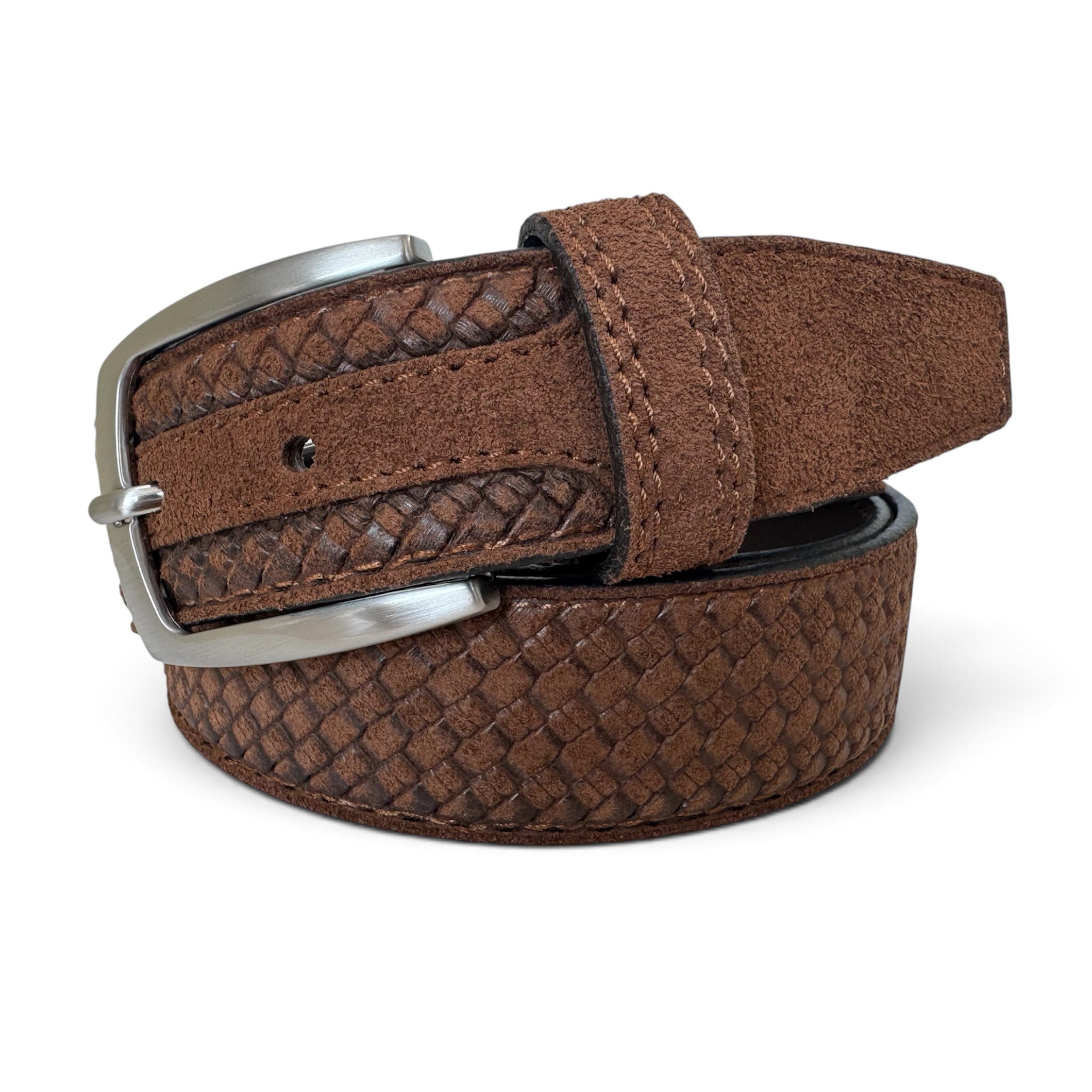 BROWN WEAVE EMBOSSED SUEDE BELT 35MM