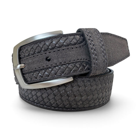 GREY WEAVE EMBOSSED SUEDE BELT 35MM