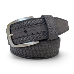 GREY WEAVE EMBOSSED SUEDE BELT 35MM
