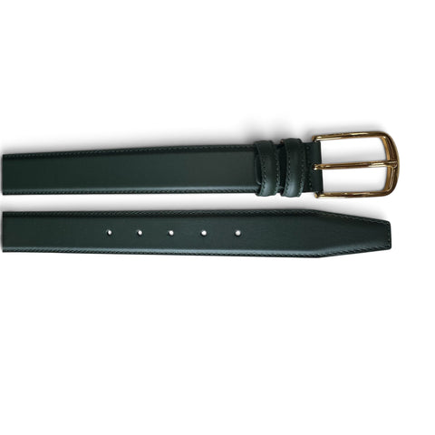 CLASSIC RACING GREEN CALF LEATHER BELT GOLD BUCKLE -35MM