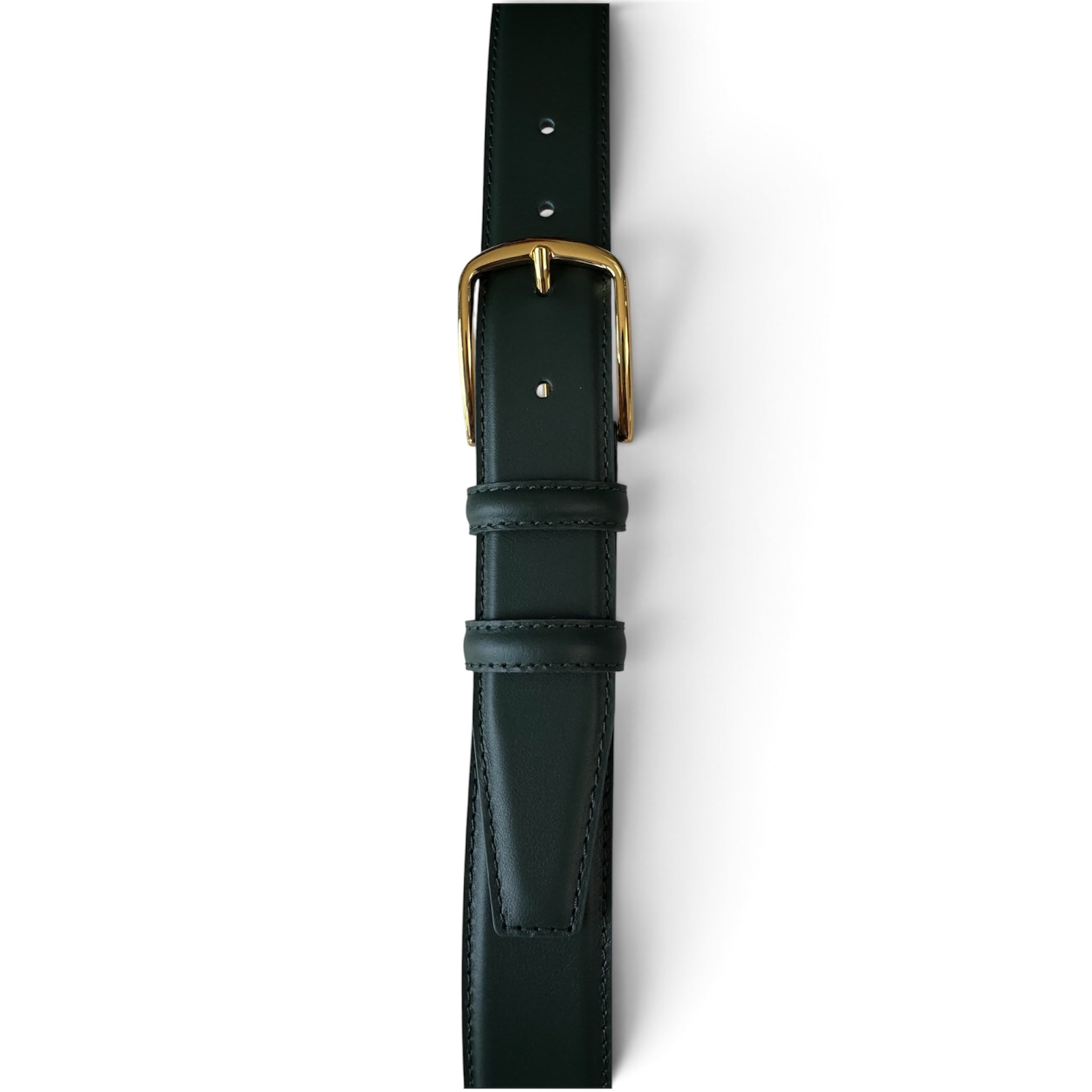 CLASSIC RACING GREEN CALF LEATHER BELT GOLD BUCKLE -35MM