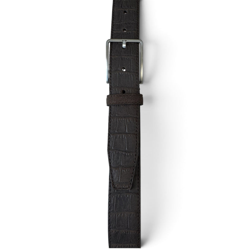 Dark Brown 35mm Italian Suede Belt Crocodile Print product image
