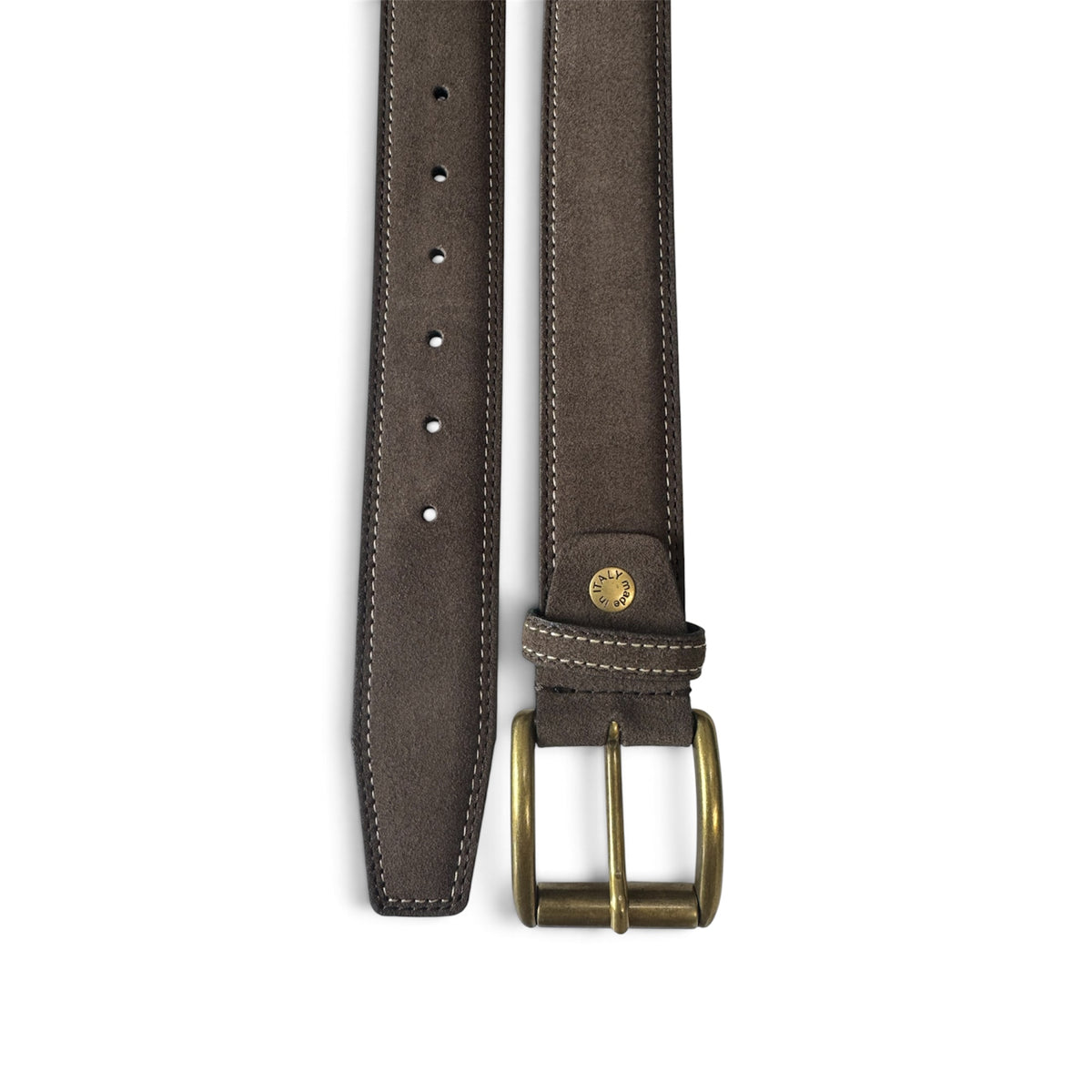 ITALIAN SUEDE BELT – CHARCOAL GREY – CONTRAST STITCH – BRASS BUCKLE – 40MM