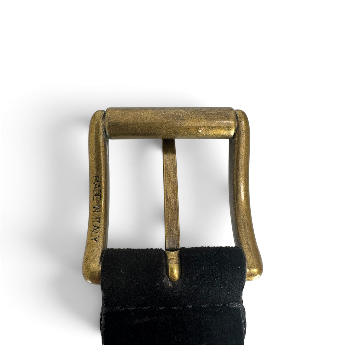 ITALIAN SUEDE BELT – BLACK – CONTRAST STITCH – BRASS BUCKLE – 40MM