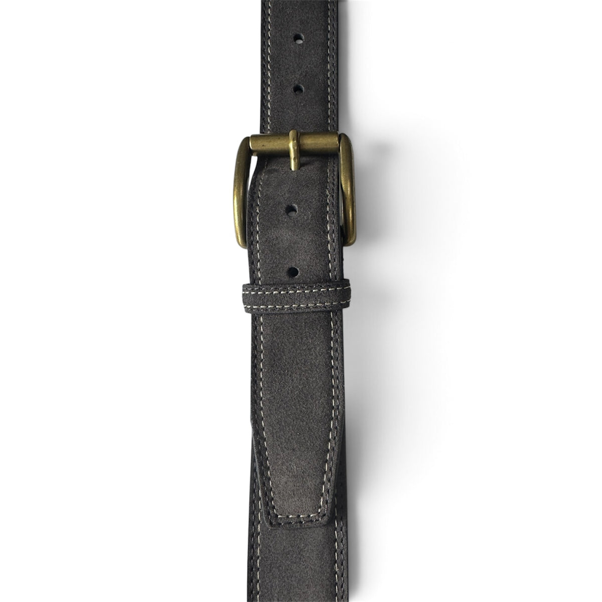 ITALIAN SUEDE BELT – CHARCOAL GREY – CONTRAST STITCH – BRASS BUCKLE – 40MM