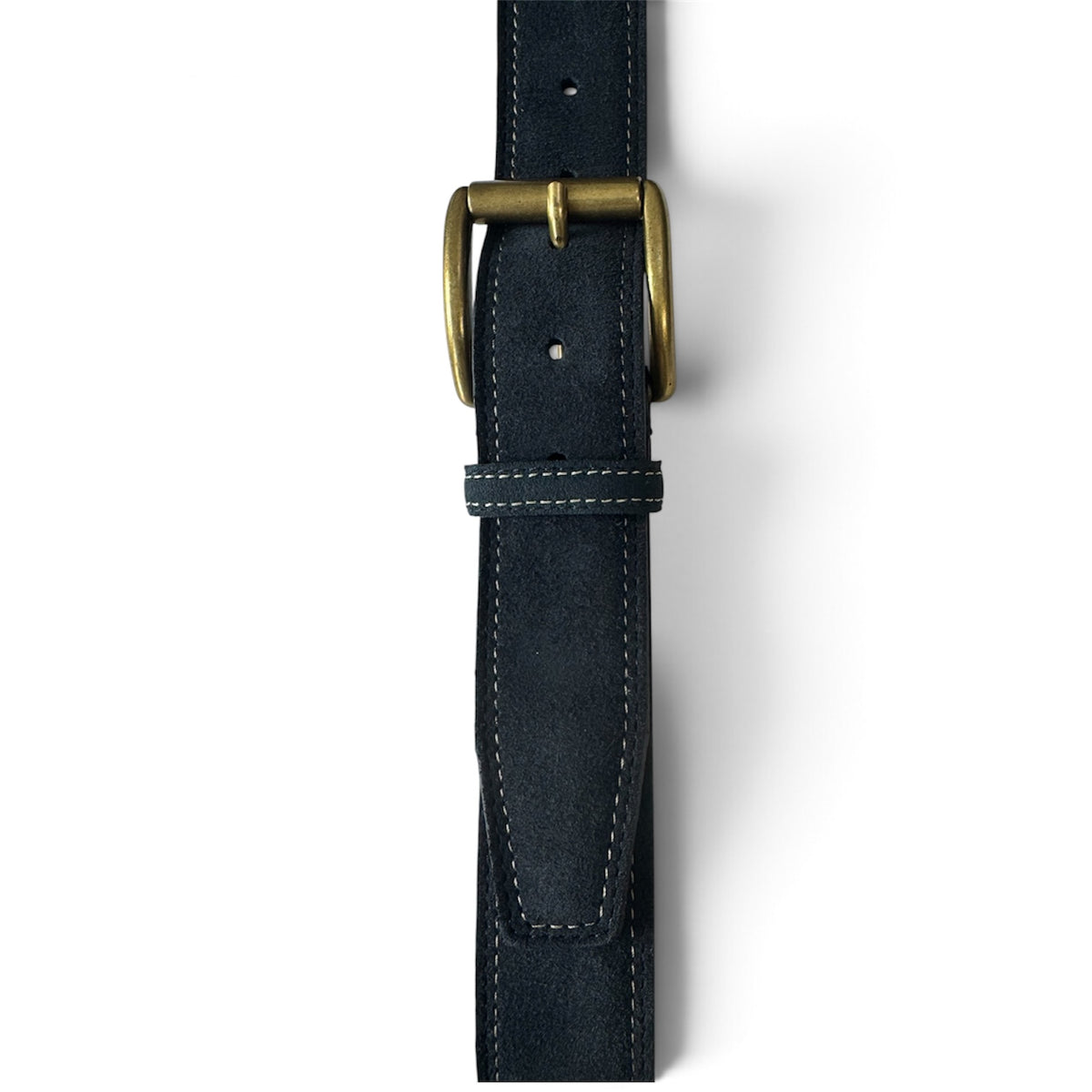 ITALIAN SUEDE BELT – NAVY BLUE – CONTRAST STITCH – BRASS BUCKLE – 40MM