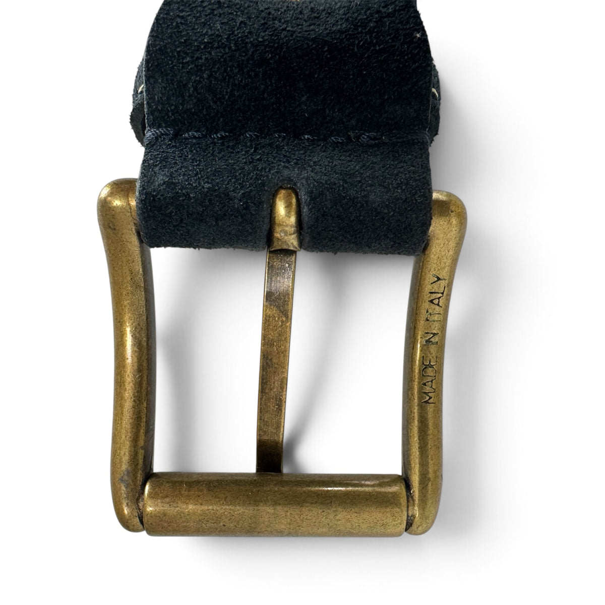 ITALIAN SUEDE BELT – NAVY BLUE – CONTRAST STITCH – BRASS BUCKLE – 40MM