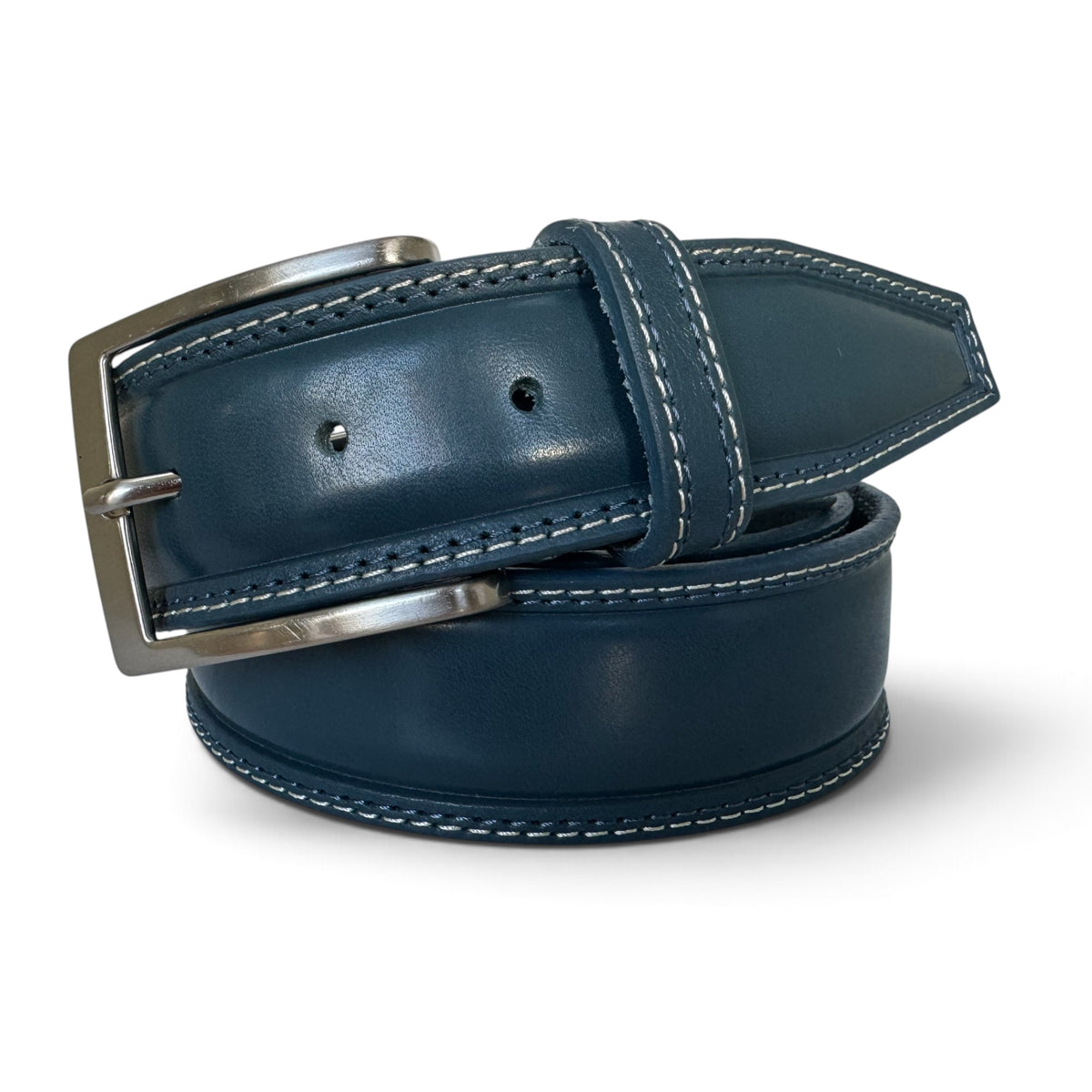 IMPERFECTLY PERFECT – MARE BLUE DOUBLE STITCHED ITALIAN LEATHER BELT – 40MM