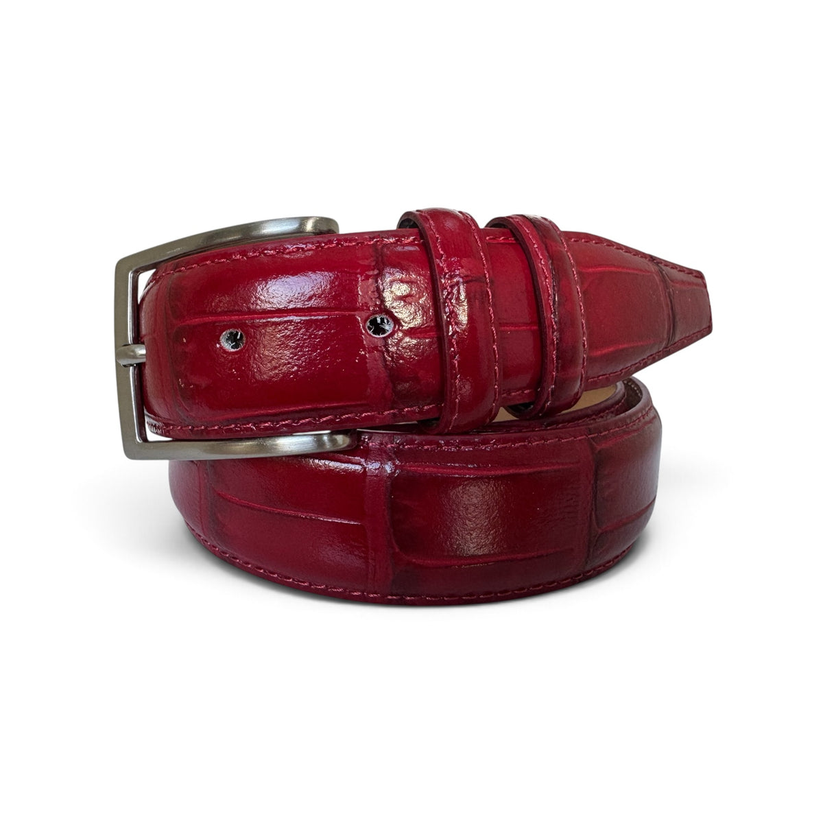 IMPERFECTLY PERFECT – RED CROCODILE PRINT ITALIAN LEATHER BELT – 35MM