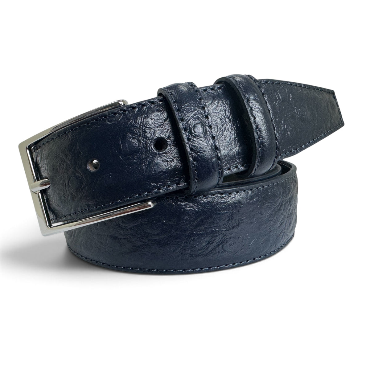 IMPERFECTLY PERFECT – DARK NAVY BLUE TEXTURED EMBOSSED CALF LEATHER BELT – 35MM