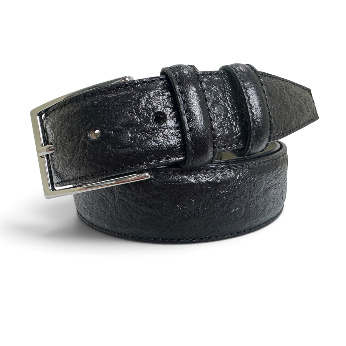 IMPERFECTLY PERFECT –  BLACK TEXTURED EMBOSSED CALF LEATHER BELT – 35MM
