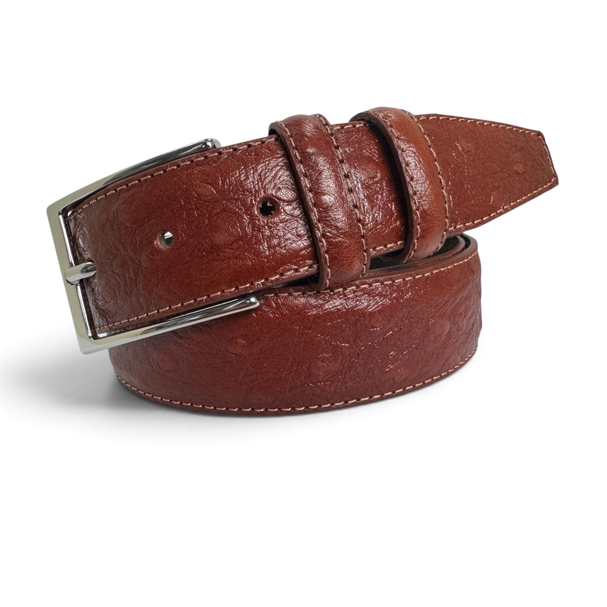 IMPERFECTLY PERFECT –  COGNAC TAN TEXTURED EMBOSSED CALF LEATHER BELT – 35MM