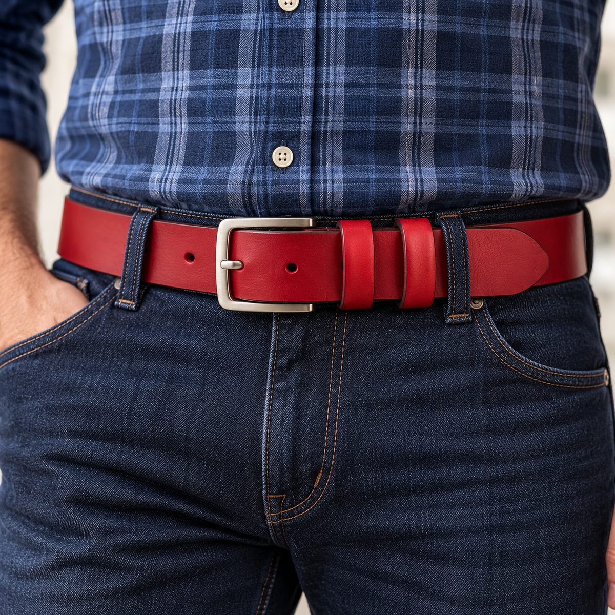 ITALIAN FULL GRAIN SINGLE SKIN HIDE BELT – RED – 40MM