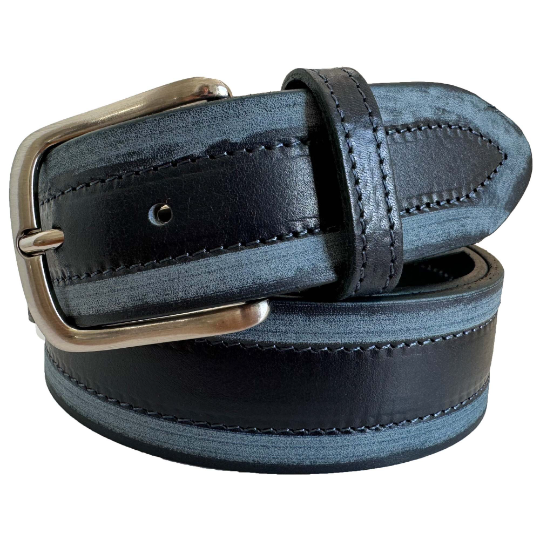 Blue 40mm Italian Leather Belt Distressed Finish