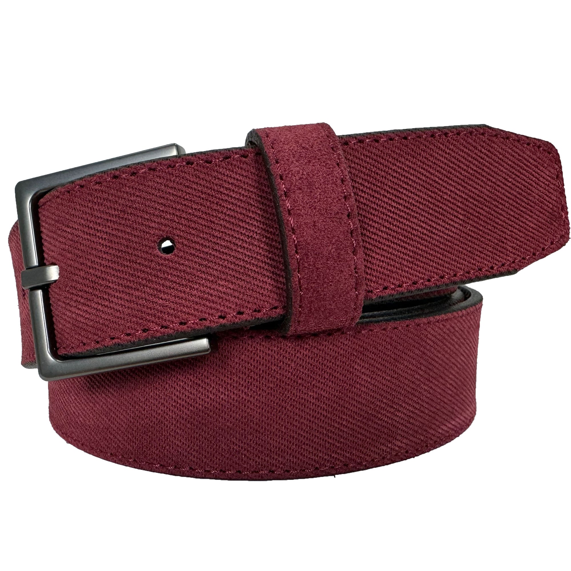 BURGUNDY TEXTURE EMBOSSED SUEDE BELT 35MM