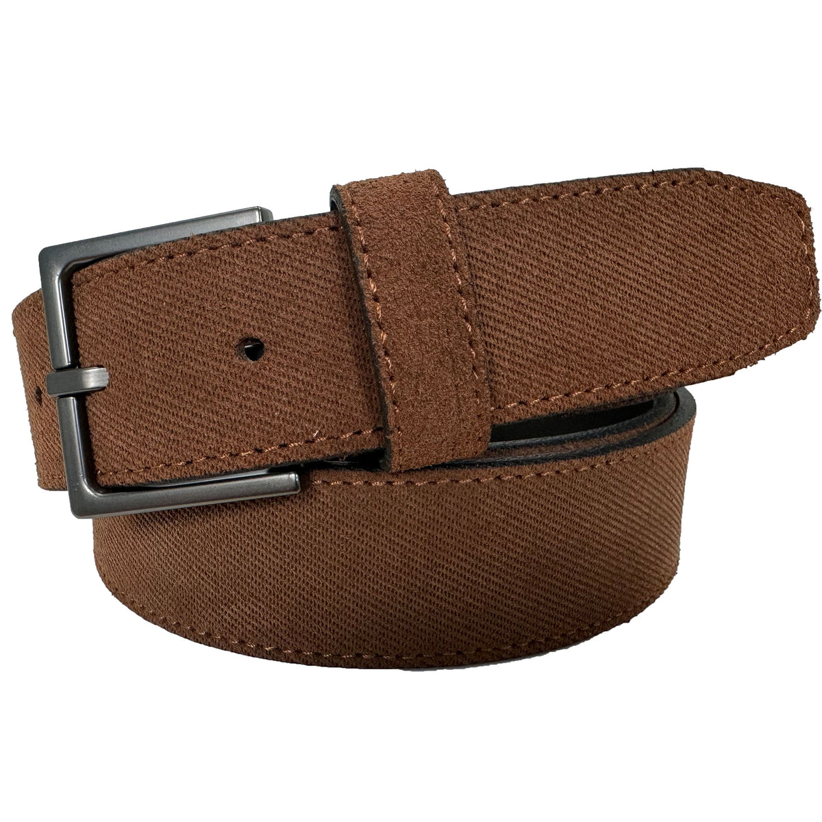 Cognac Brown 35mm Italian Suede Belt Embossed Finish