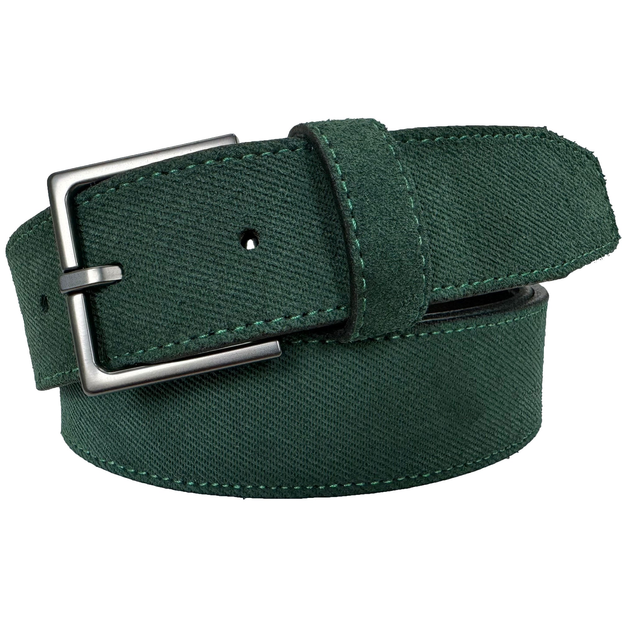 DARK GREEN TEXTURE EMBOSSED SUEDE BELT 35MM