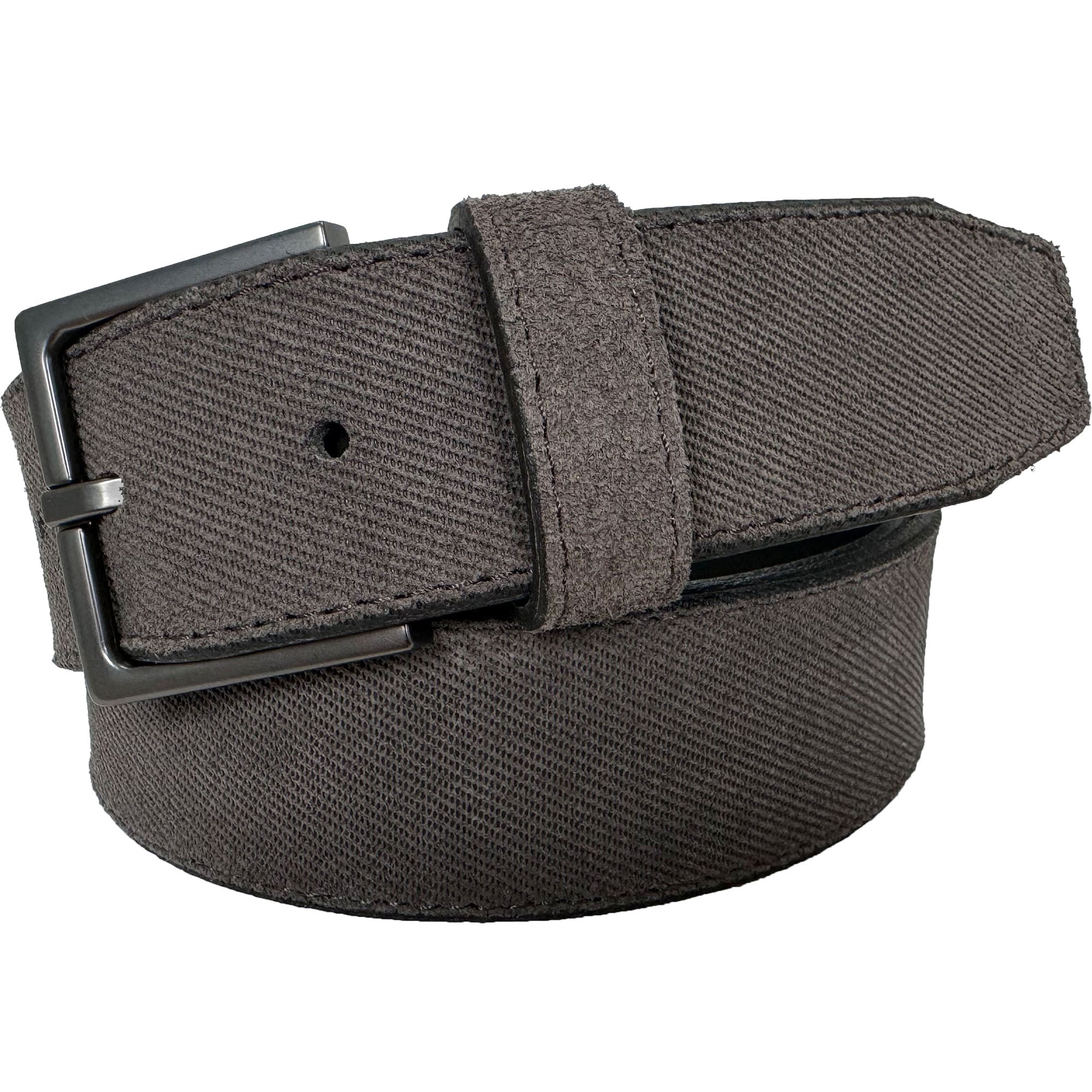 DARK GREY TEXTURE EMBOSSED SUEDE BELT 35MM