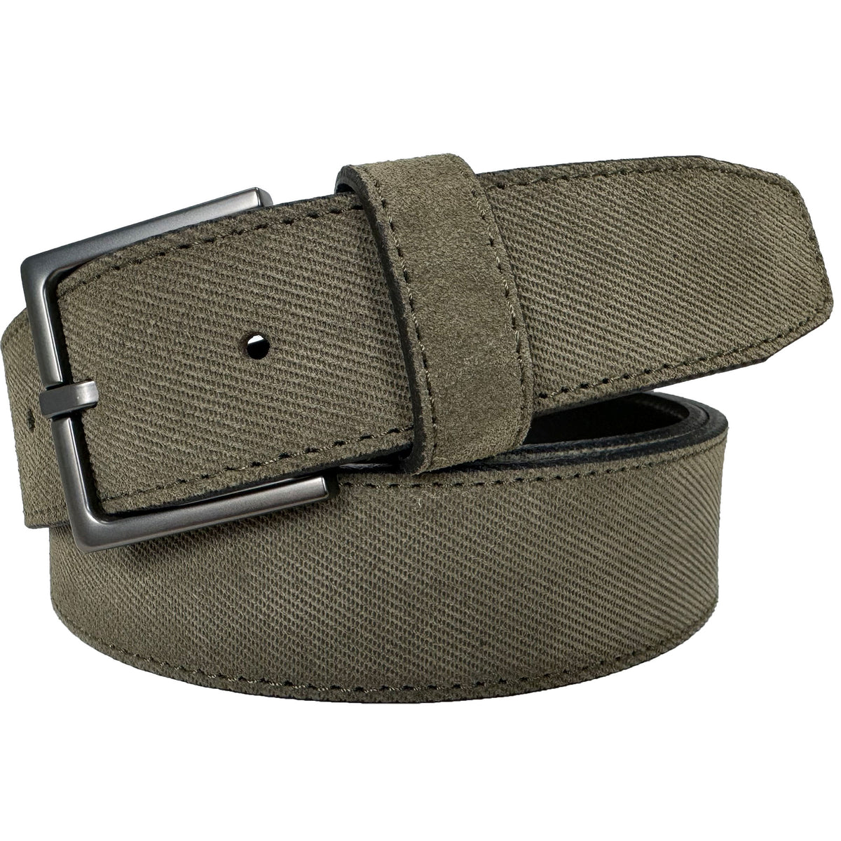 Olive Green 35mm Italian Suede Belt Embossed Finish