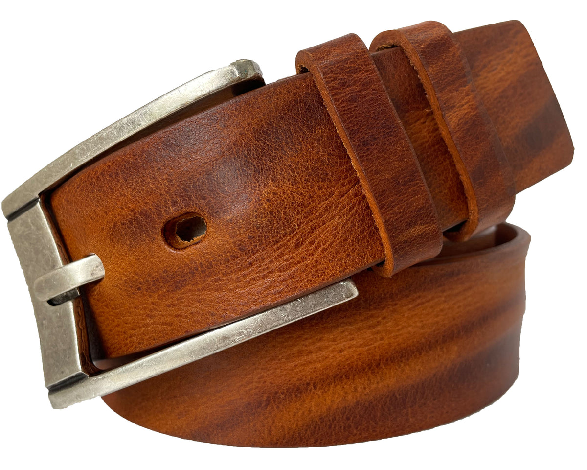 Tan 40mm Italian Leather Belt Distressed Finish