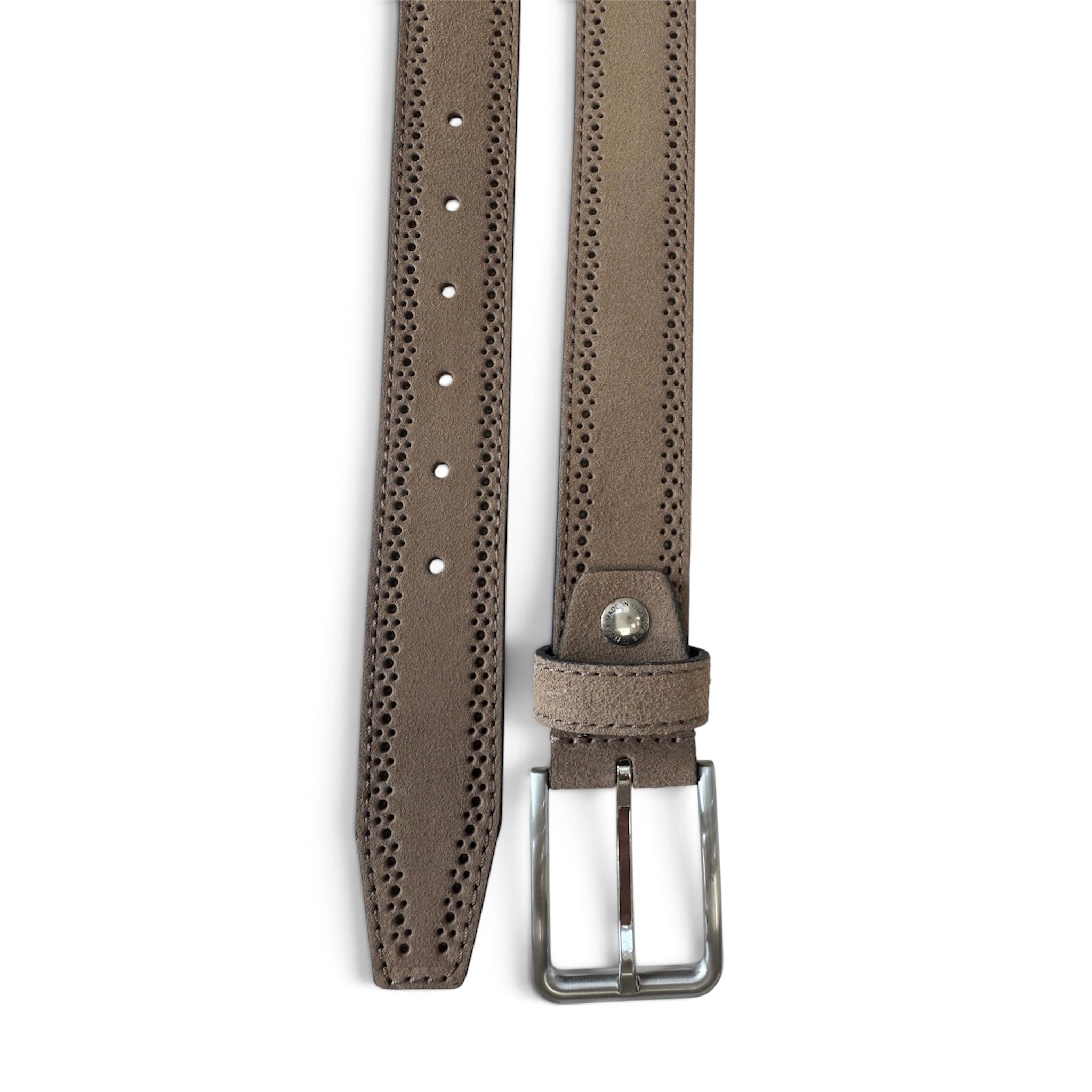 DARK BEIGE BROGUE SUEDE BELT 35MM