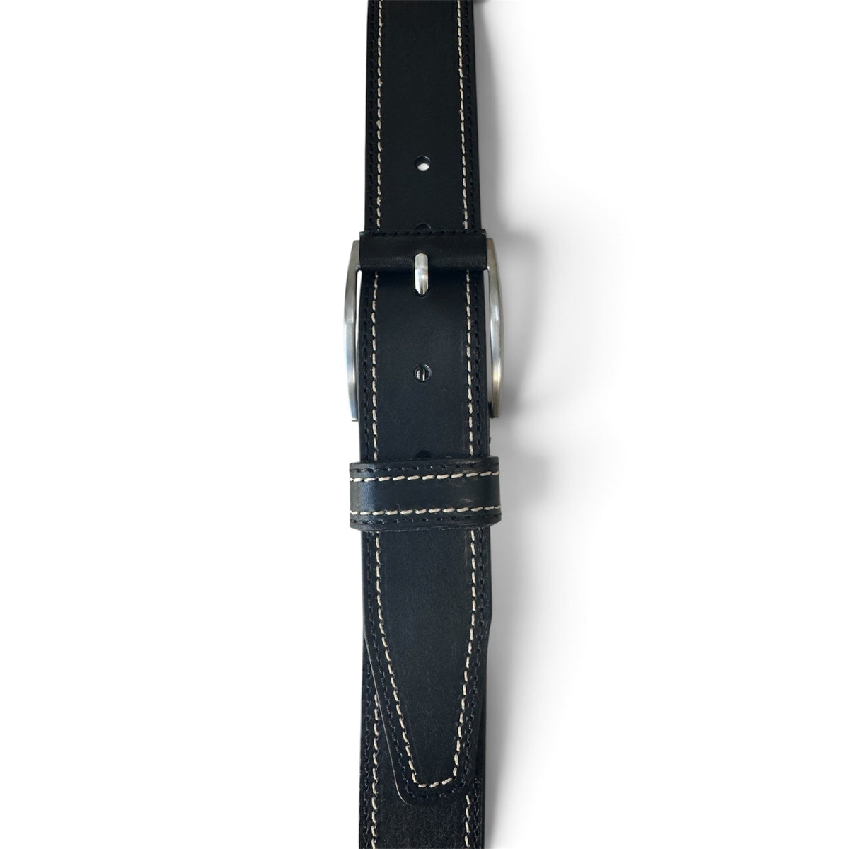BLACK 40MM ITALIAN LEATHER BELT DOUBLE STITCH