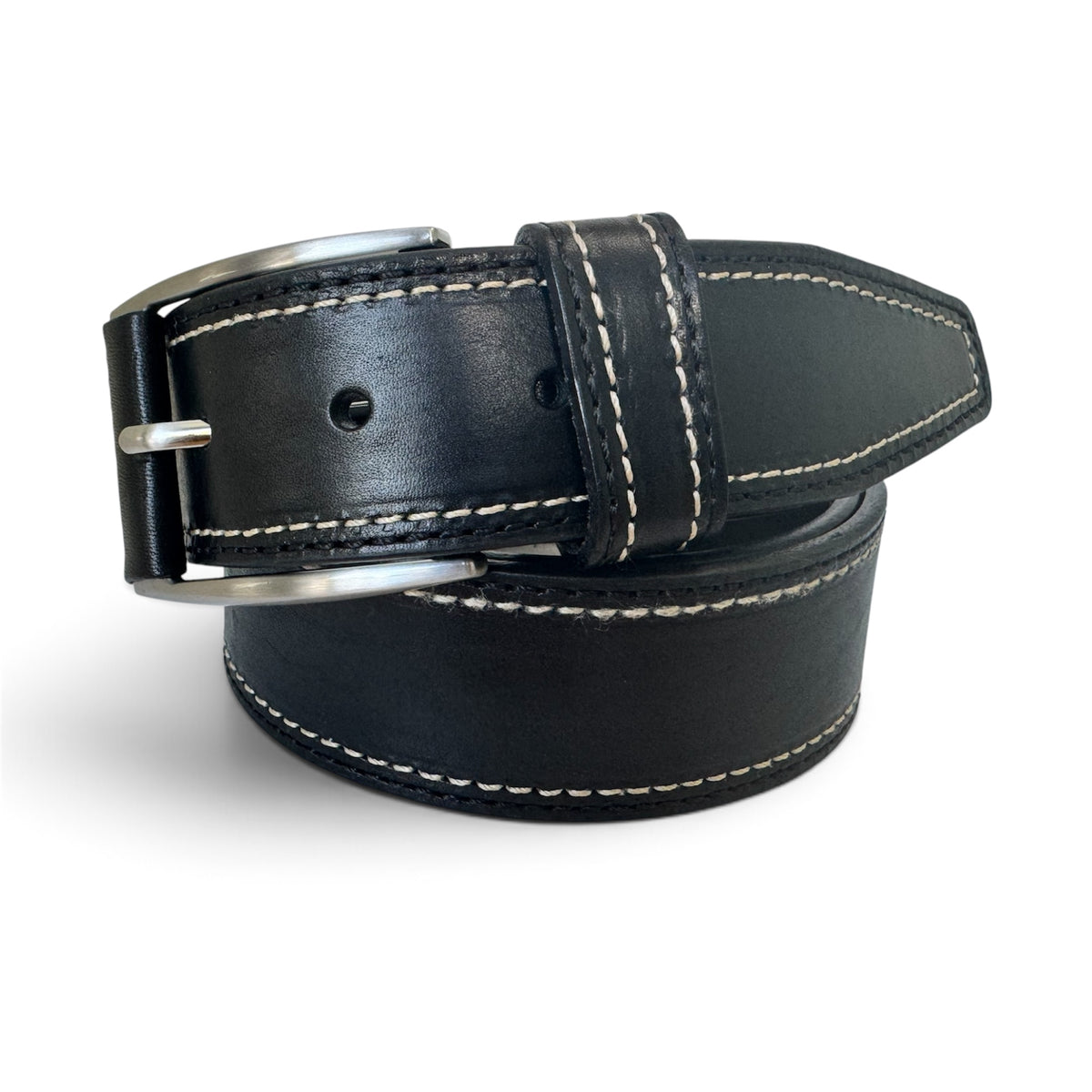 BLACK 40MM ITALIAN LEATHER BELT DOUBLE STITCH