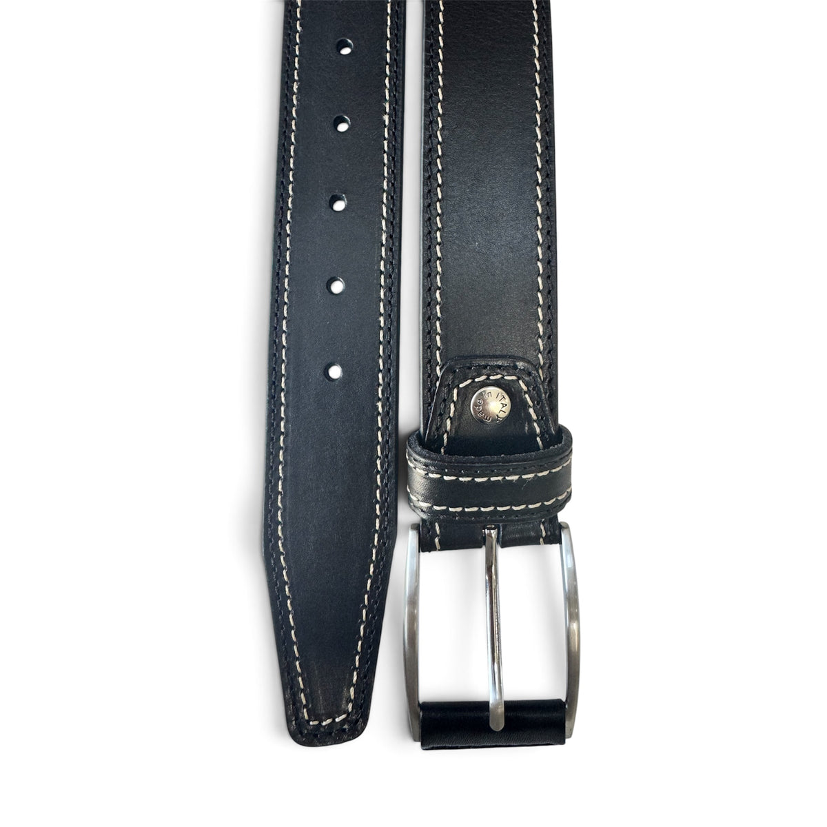 BLACK 40MM ITALIAN LEATHER BELT DOUBLE STITCH