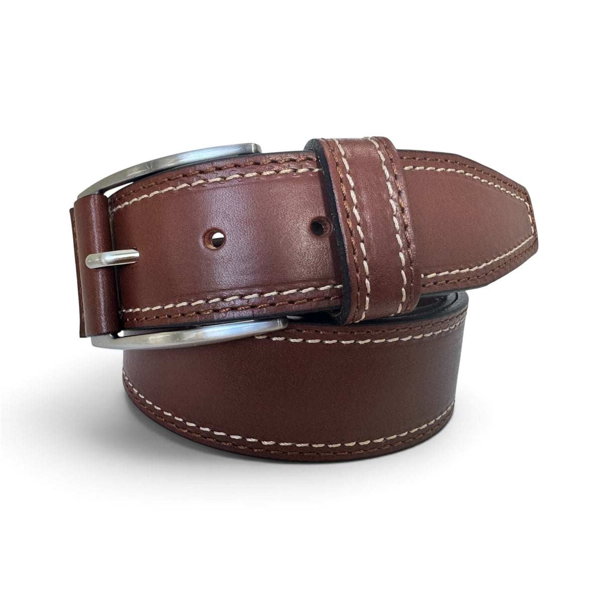 COGNAC TAN 40MM ITALIAN LEATHER BELT DOUBLE STITCH