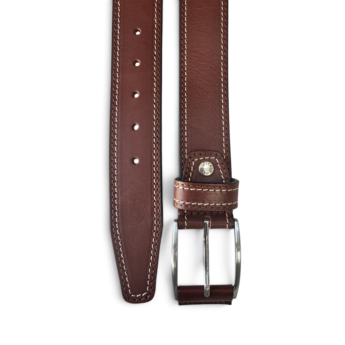 COGNAC TAN 40MM ITALIAN LEATHER BELT DOUBLE STITCH