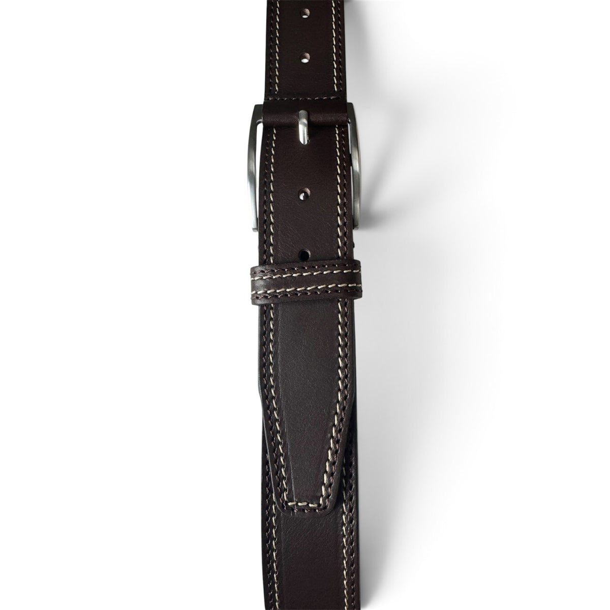 BROWN 40MM ITALIAN LEATHER BELT DOUBLE STITCH