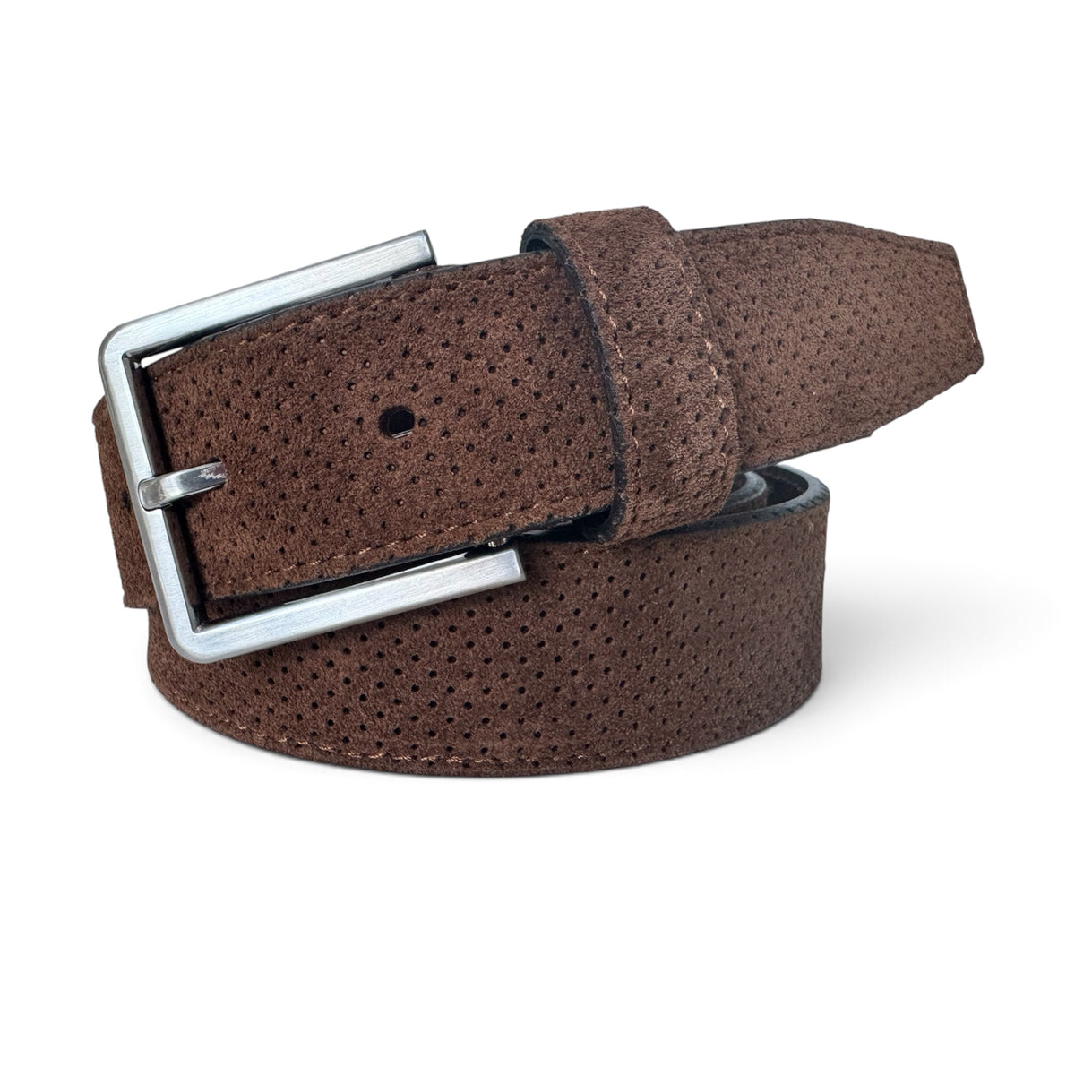 BROWN PERFORATED SUEDE BELT 35MM