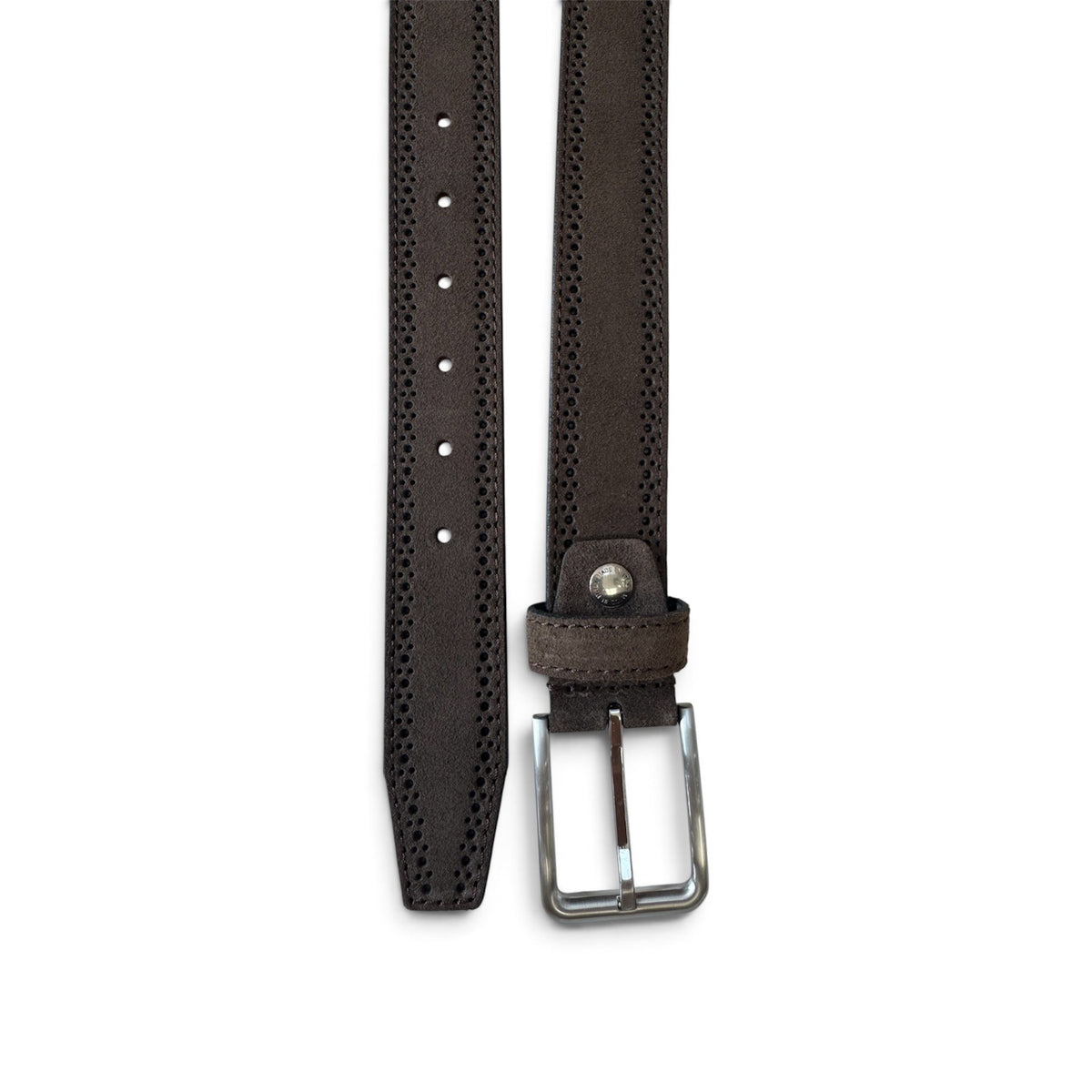 Brown 35mm Italian Suede Belt Brogue Detailing product image