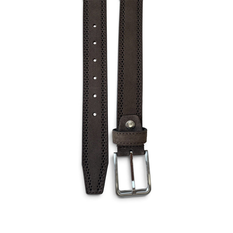 Brown 35mm Italian Suede Belt Brogue Detailing product image