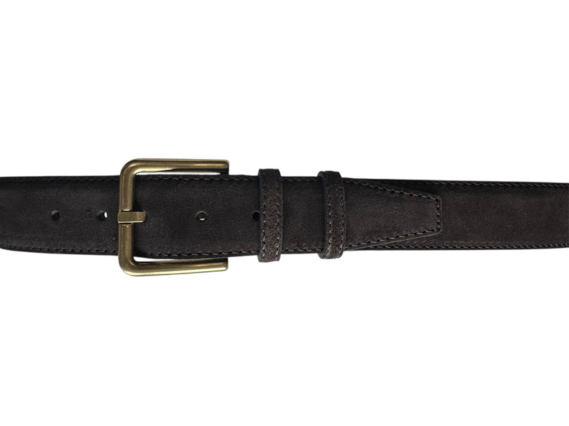 Black belt with a gold buckle on a white background