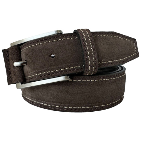 DARK BROWN SUEDE BELT WITH CONTRAST STITCH 35MM