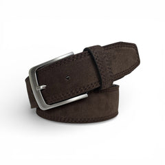 Brown belt with silver buckle on a white background