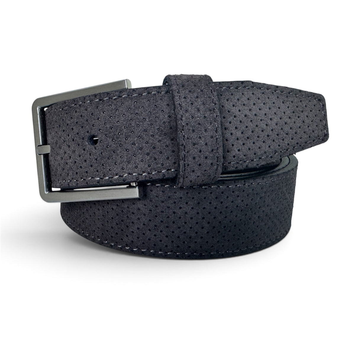 DARK GREY PERFORATED SUEDE BELT 35MM
