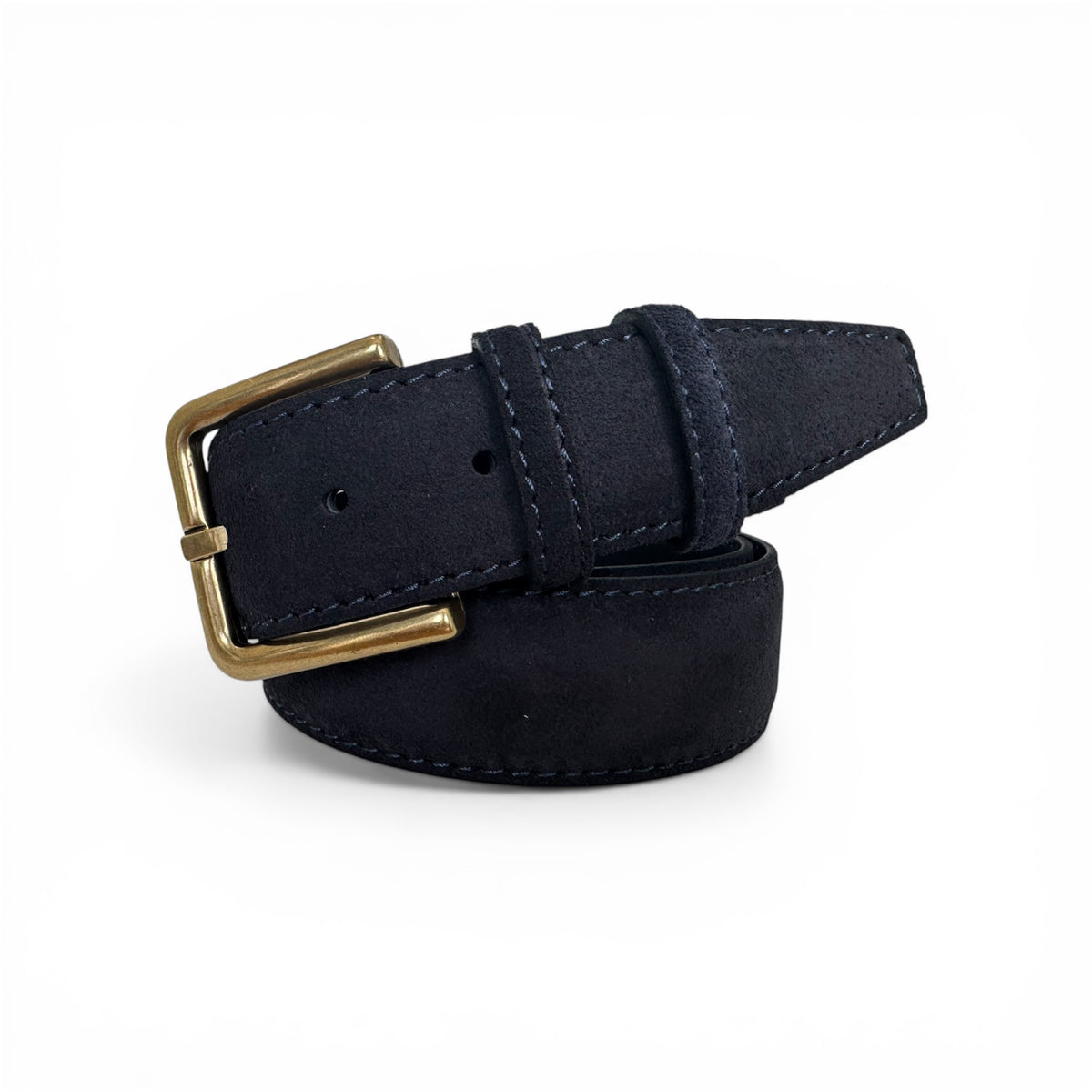 Navy belt with a gold buckle on a white background