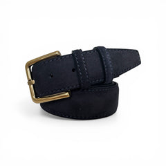 Navy belt with a gold buckle on a white background