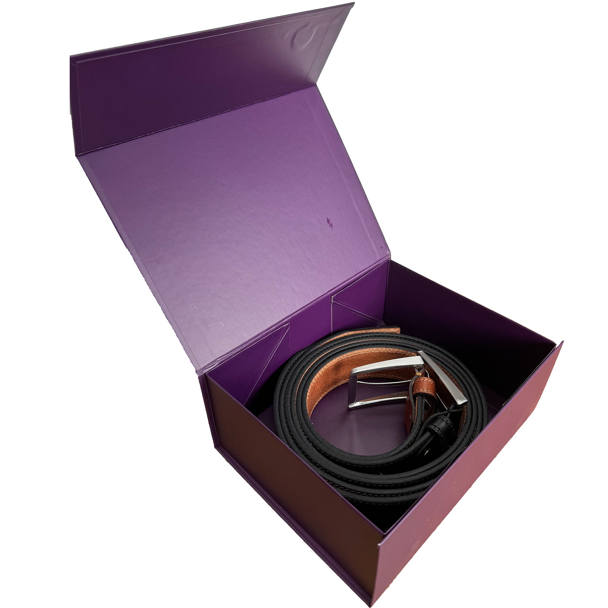 GIFT BOX BLACK & BROWN  DOUBLE STITCHED 40MM CLASSIC HIDE LEATHER BELT