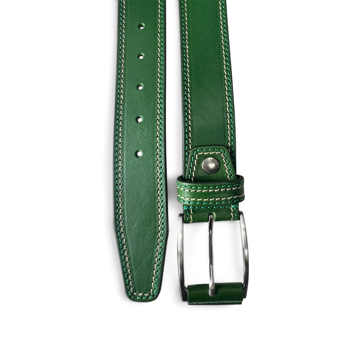 GREEN 40MM ITALIAN LEATHER BELT DOUBLE STITCH