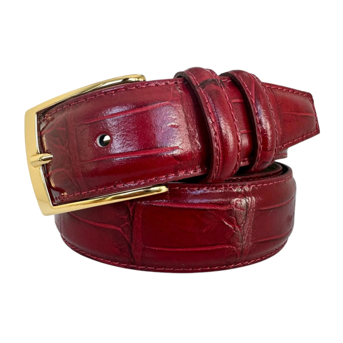 Red 35mm Italian Leather Belt with gold buckle